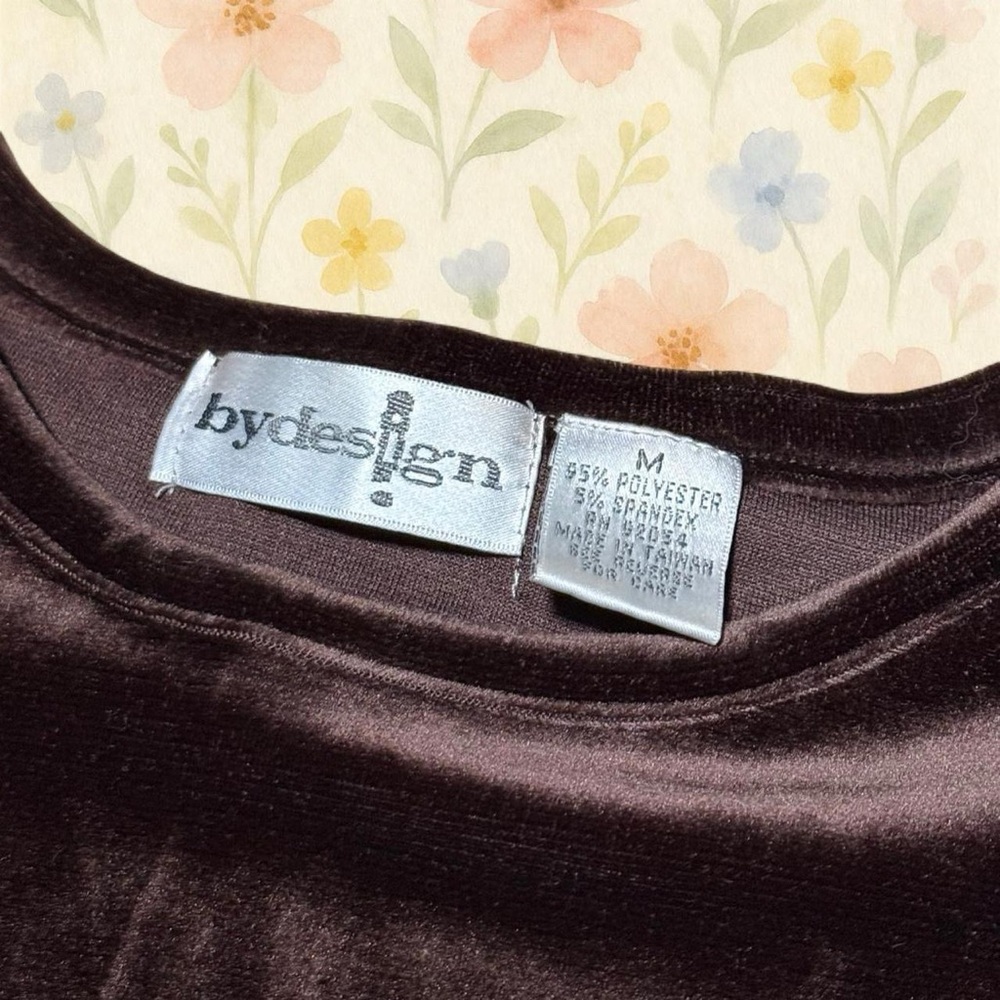 Vintage 90s Brown Velvet Top Medium Bydesign Velour Short Sleeve Baby Tee - Picture 7 of 7